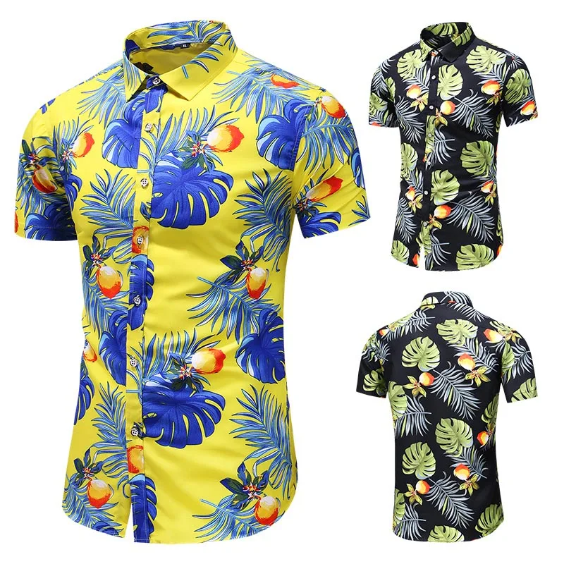 Гавайская рубашка мужская с пуговицами на пуговицах и коротким рукавом
