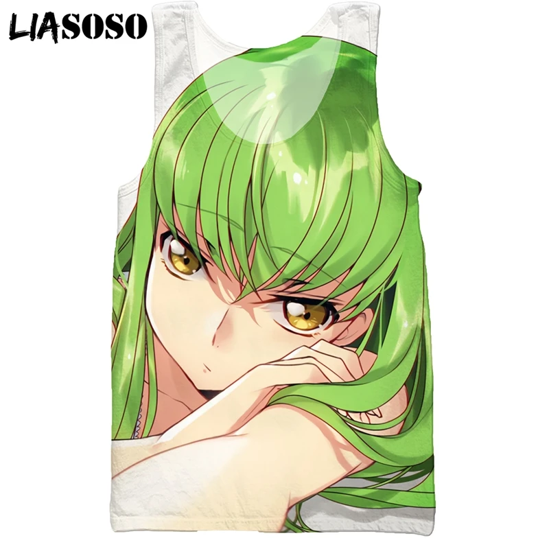 LIASOSO Men's Anime Code Geass Fashion Cute Girl Vest Streetwear Tank Tops Harajuku 3D Print Sleeveless Fitness Casual Clothing