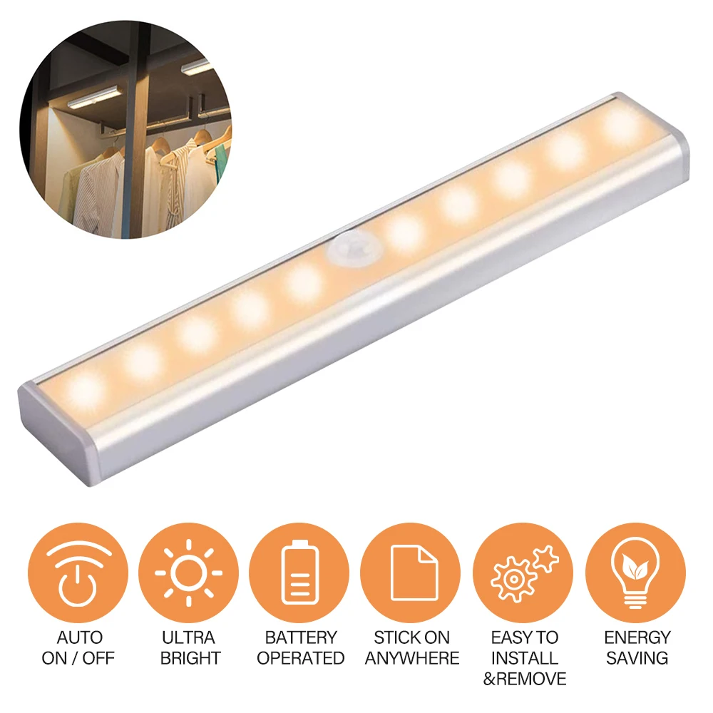 Светильник в шкаф с батареей PIR светодиодный датчик движения свет кровать лампа