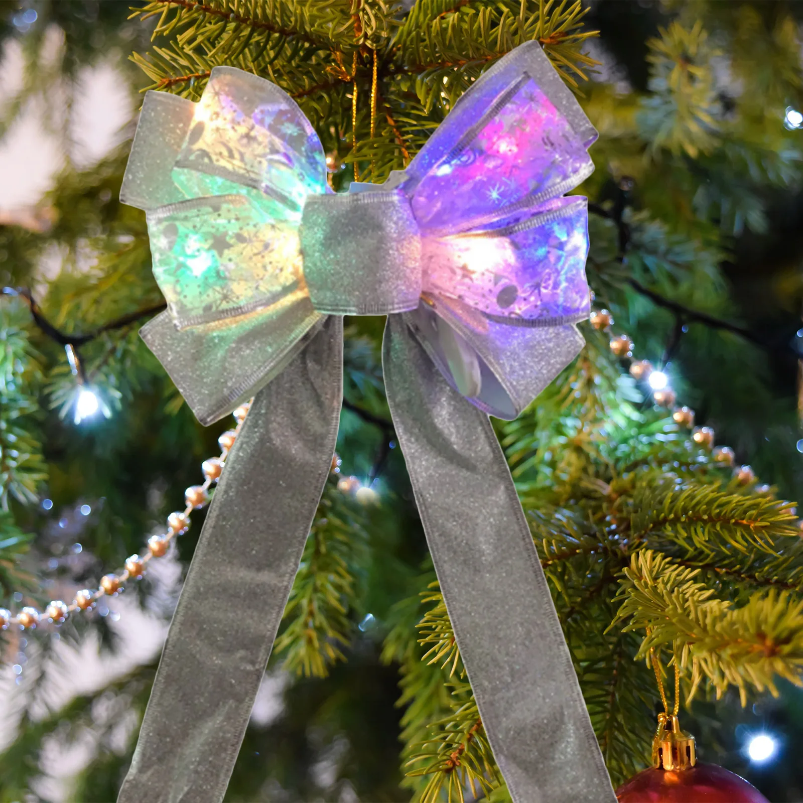 Рождественский светящийся бант бабочка аксессуары красочный серебряные