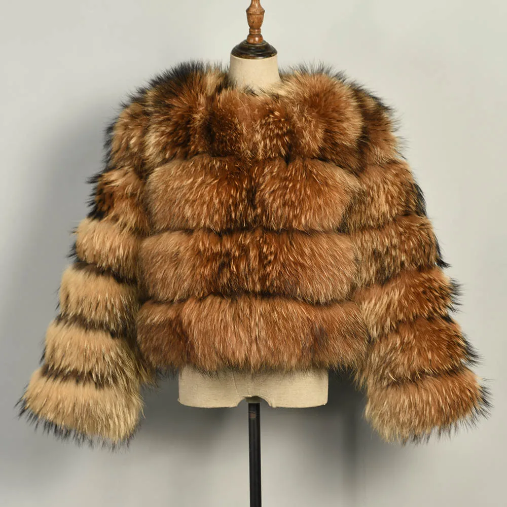 Natural Raccoon 4 ряда Женская мода пальто из натурального меха енота подлинный натуральных мех кожаная куртка пальто женская меховая верхняя одежда Одежда высшего качества S7374 - Цвет: Natural Raccoon
