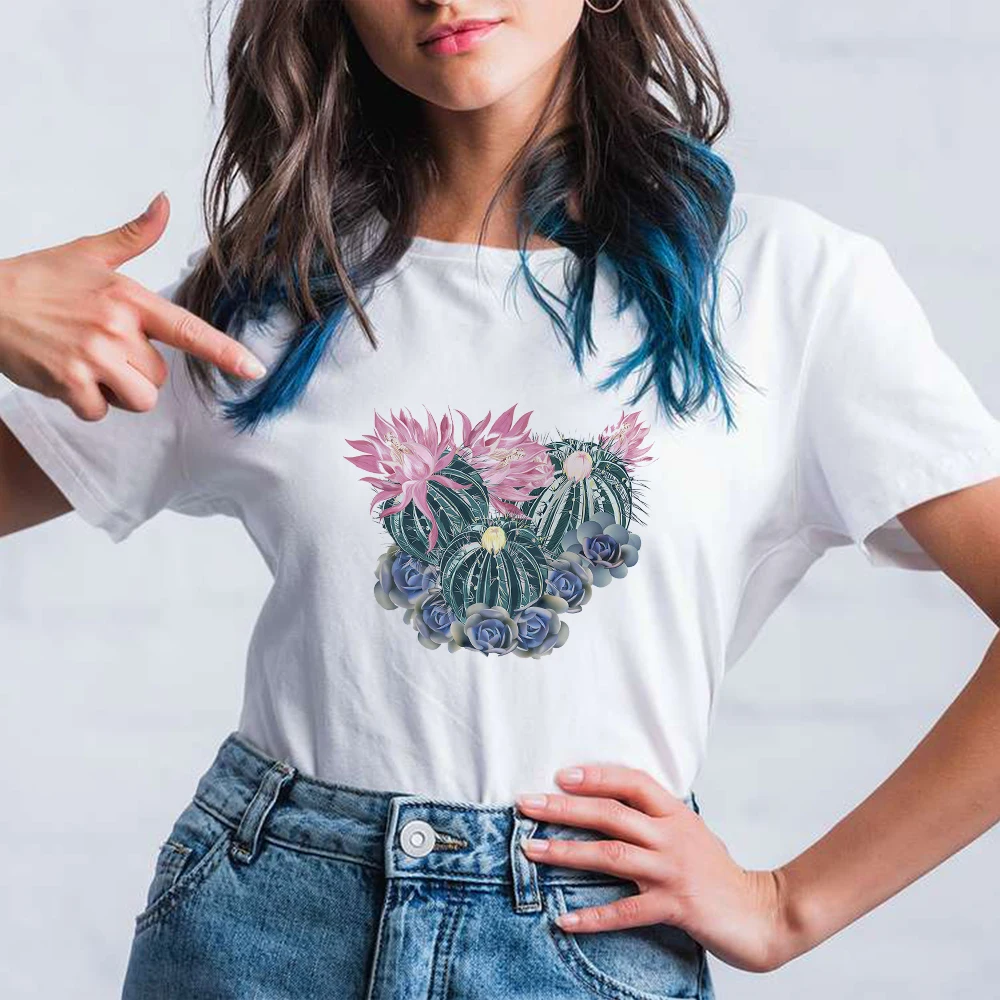 

Cactus Women's Creative T-shirt Animation O-neck Breathable Short Sleeve Femme Trendy Various Cactus Printed Clothing Women
