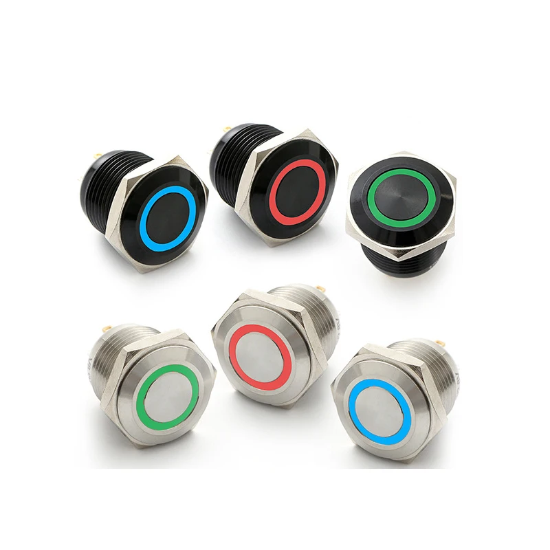 

ELEWIND 16mm Black RGB color ring illuminated push button switch(PM161F-10E/J/RGB/12V/A 4pins for led)