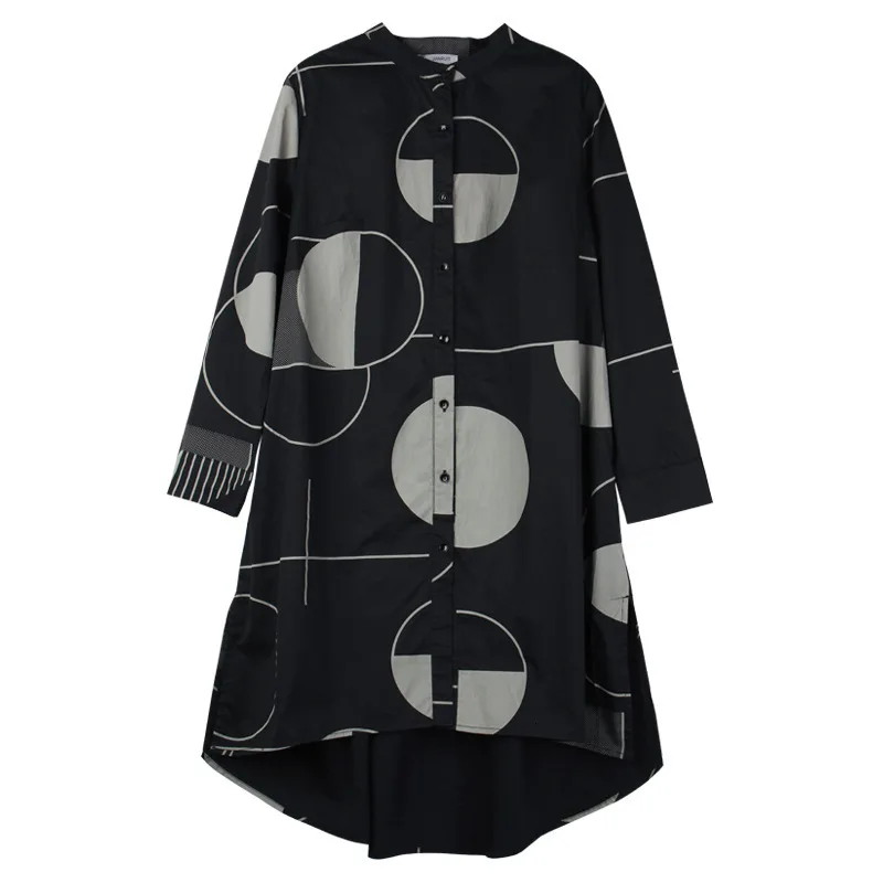 

2021 Spring Loose A-line Shirt Women's O-Neck Dots Print Long Sleeve Casual Tops Ladies Blouse Women 3XL 4XL Plus Size Shirts