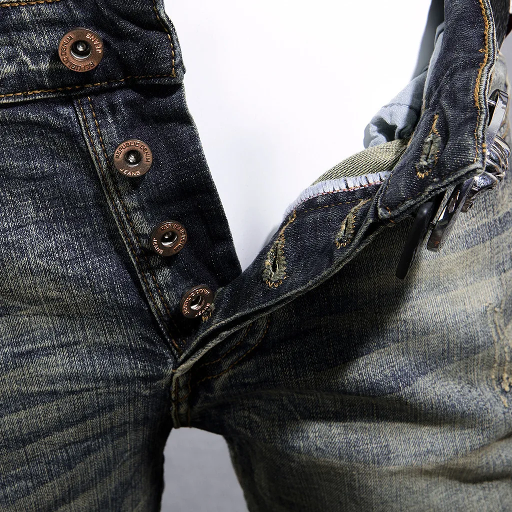 Джинсы мужские стрейчевые модные облегающие рваные джинсы для мужчин потертые