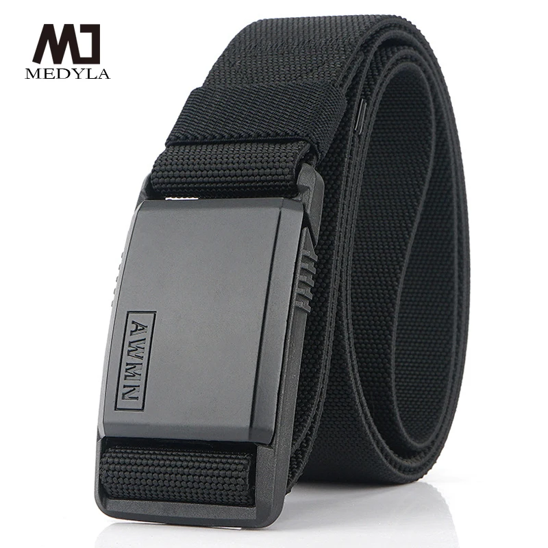 MEDYLA New Nylon Belt Metal Magnetic Buckle Adjustable Belts For Men Military Combat Elastic Belts High Quality Wear-resistant