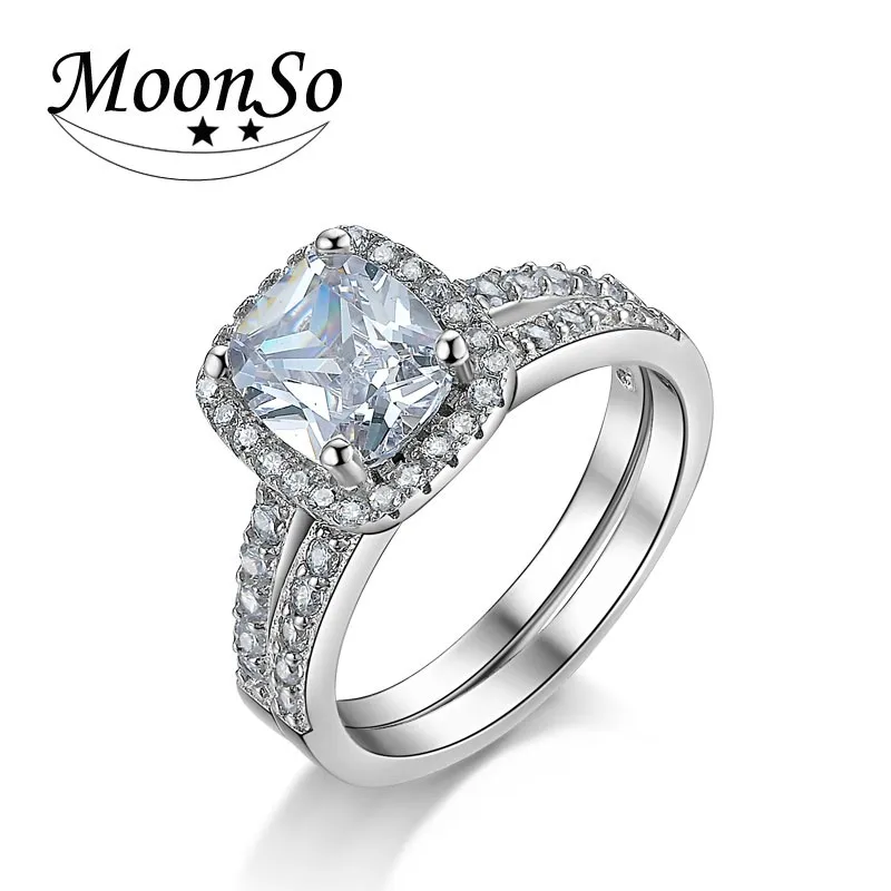 Moonso, новинка, 925 пробы Серебряная Подушка, набор колец на палец для женщин, ювелирные изделия, чистые обручальные кольца R4211S