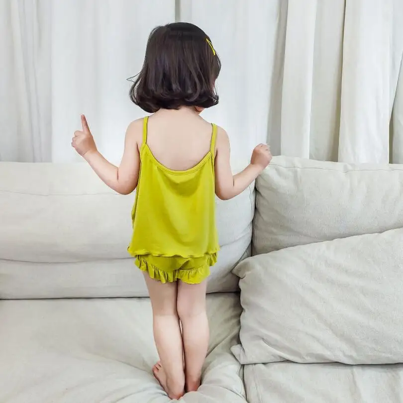 Летние пижамы 2020 года однотонные топы на бретелях + шорты комплект из двух