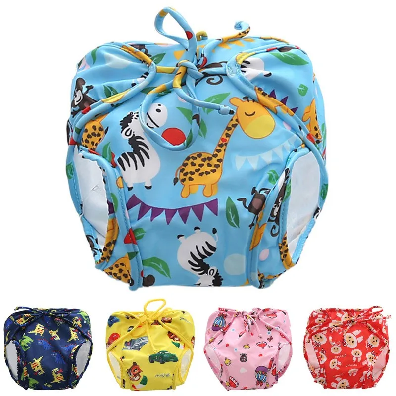 Baby Boys Girls Cartoon Printed Swim Diapers Infant Children Leakproof Swimming Nappies Newborn Baby High Waist Swimming Trunks