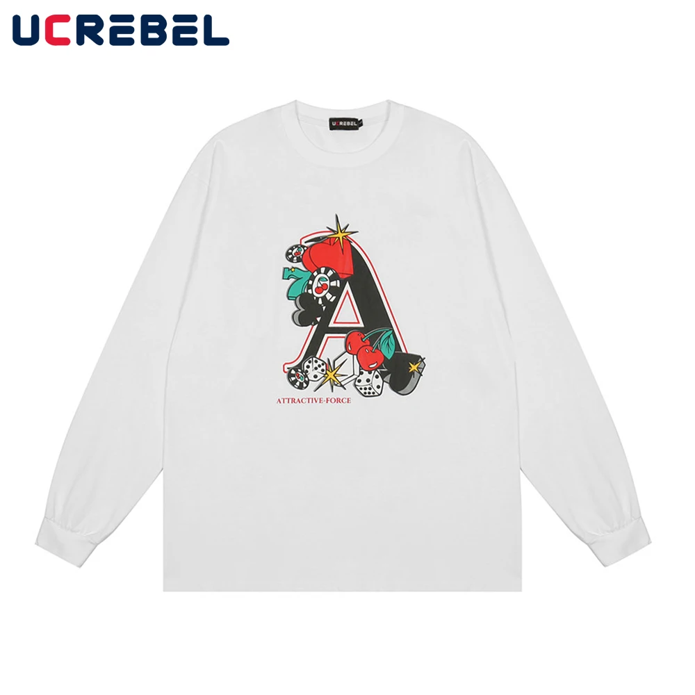 

Creative Letter Print Long Sleeve T-shirt Mens High Street Casual Crew Neck Cotton Tee Autumn Streetwear T shirt Men