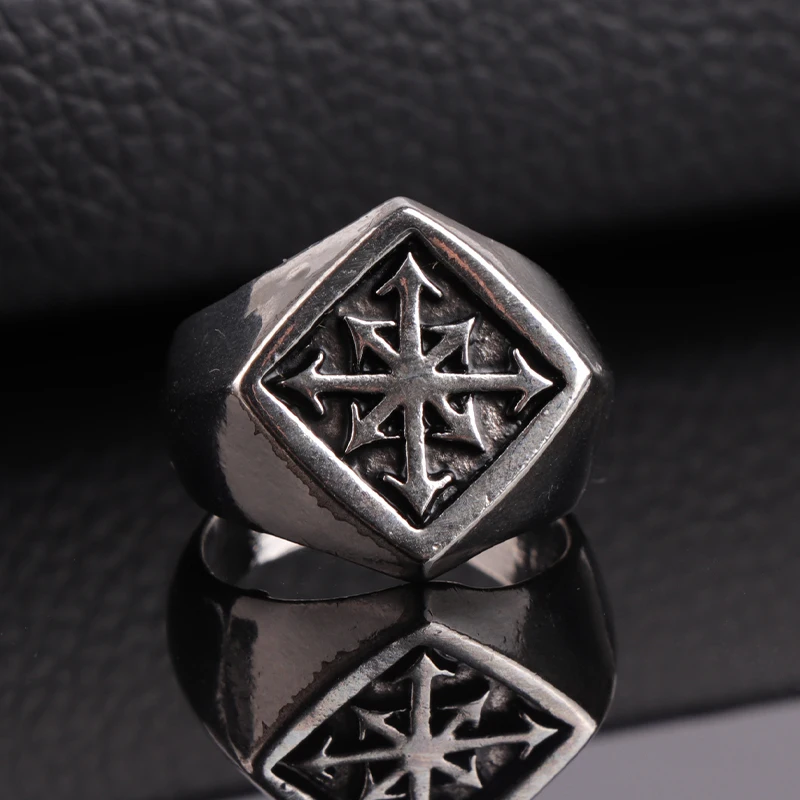 

Trendy Male Ring New 8 Pointed Arrows Magick Chaos Star Carbide Rings Fashion Jewelry 7-15 For Men Party Gift