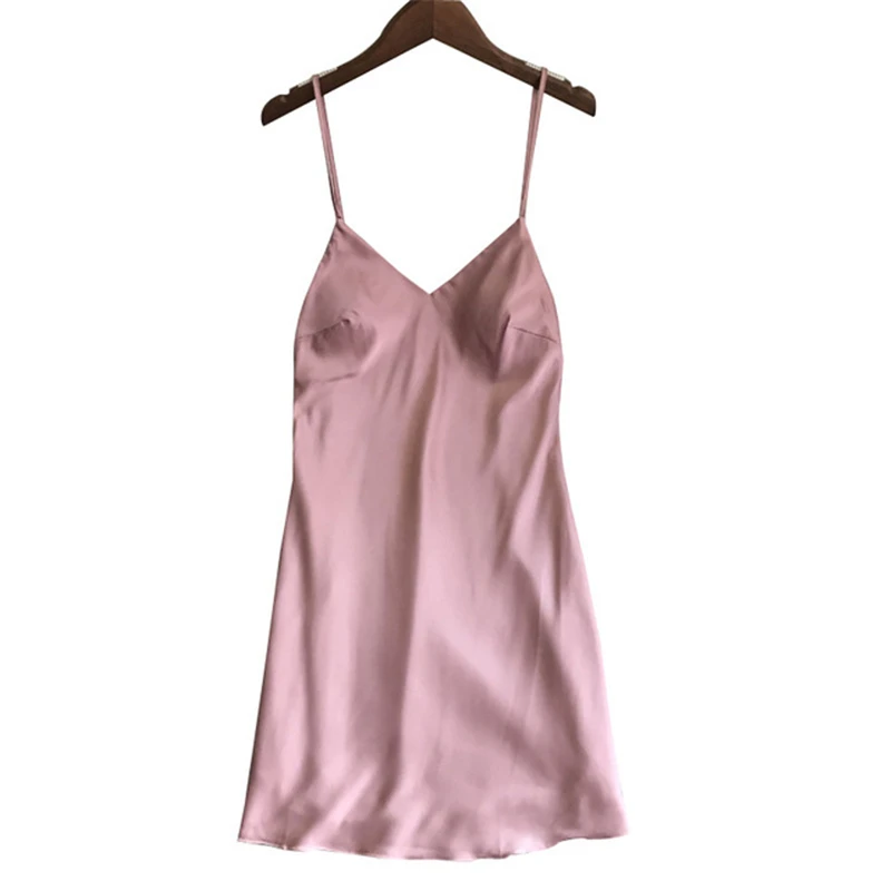 

Summer nightdress feminine suspenders Korean short skirt thin section solid color belt chest pad robe solid color home service
