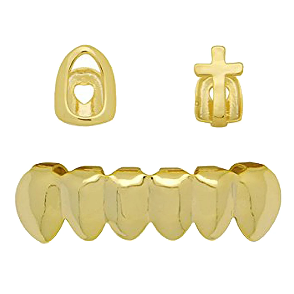 Нижние 6 зубьев горлышные колпачки панк Рок грили 2 верхние одинарные кресты Fang |