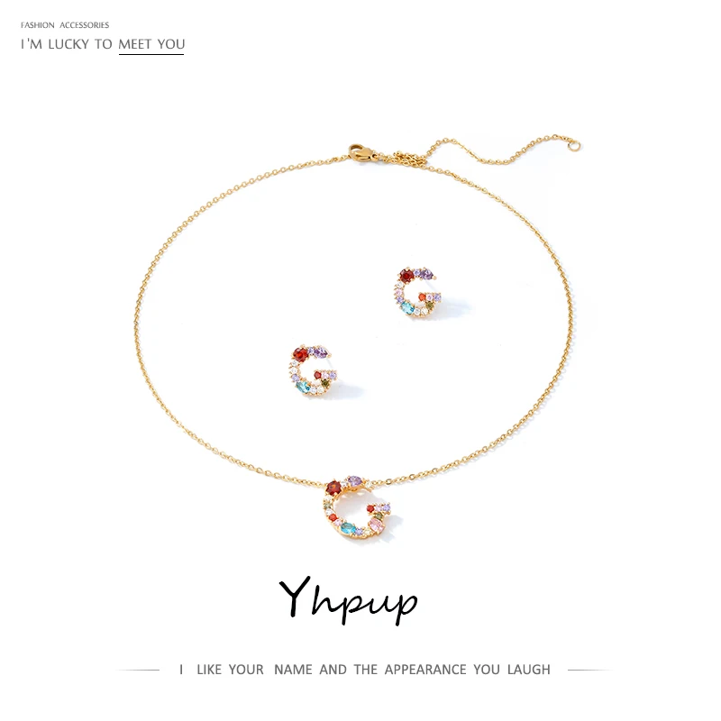 Yhpup ожерелье серьги Радужный Цирконий буквы G женские ювелирные изделия