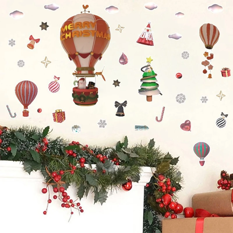 

Christmas Decoration Wall Stickers Hot Air Balloon Xmas Tree Pattern Stickers