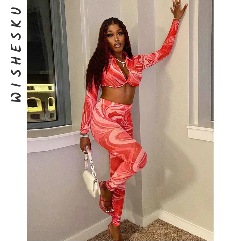 

Autumn Swamp Print Women Mesh See Through Blouses Shirt +Legging Pants Suit Active Wear Two Piece Set Tracksuit Fitness Outfits
