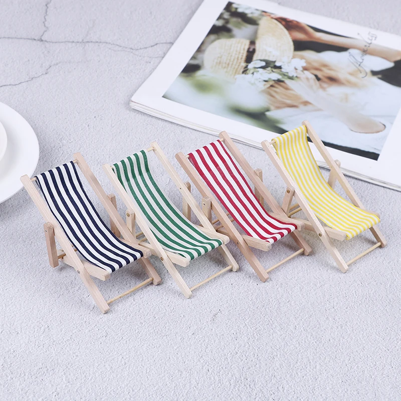 2pcs 1:12 Mini Doll House Wooden Beach Chair Striped Miniatures Home Furnishings Emulational Furniture Christmas Gift Kids toy |