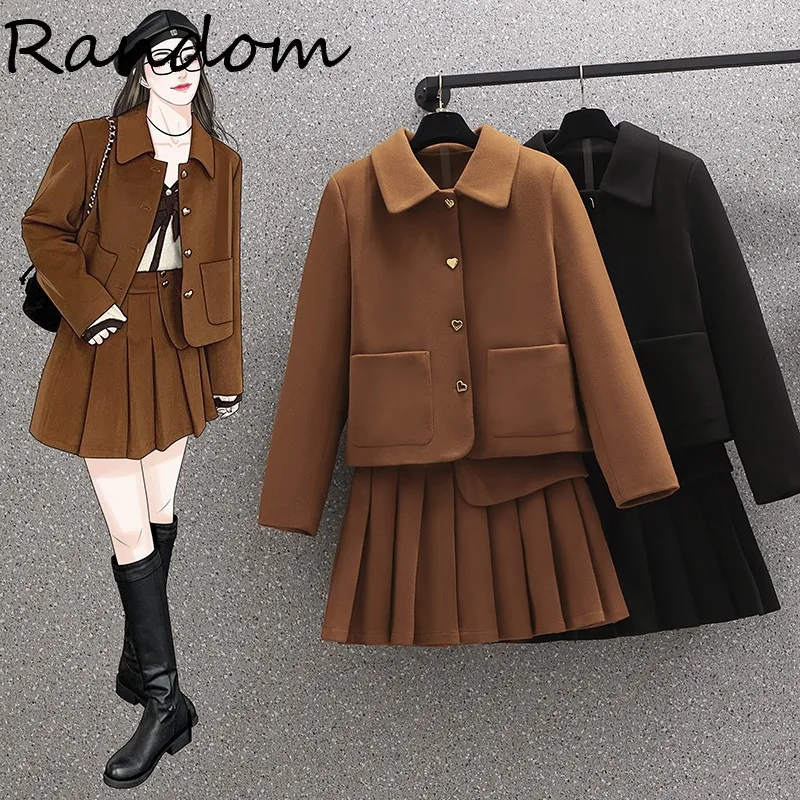 

Women Elegant Woolen Suit Blazer Jacket Coat Top And Short Pant Two Piece Set Outfit Winter Work Jacquard Office Woolen Clothing