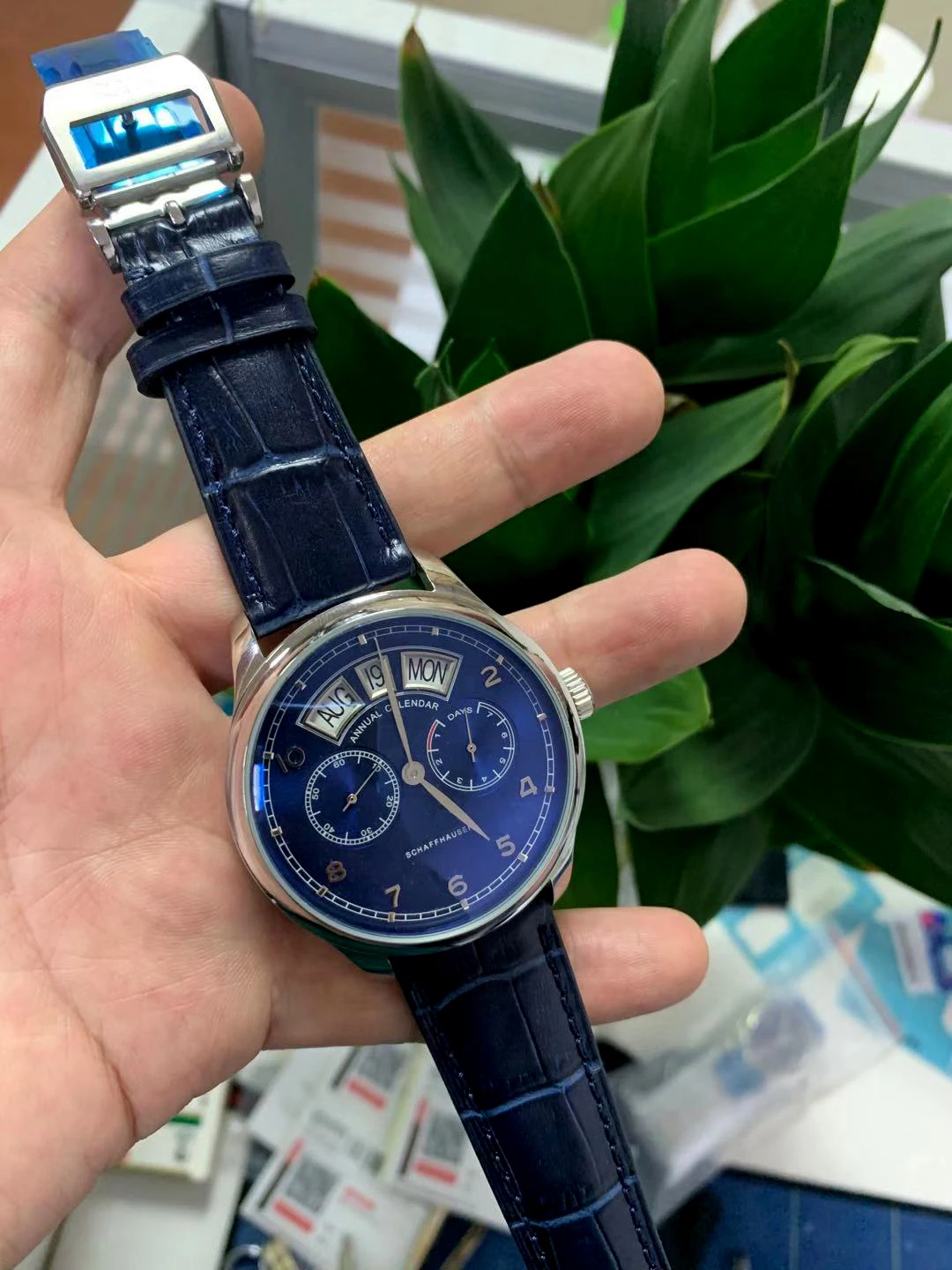 

Classic New Men Automatic Mechanical Big Pilot Le Petit Prince 7 Day Power Reserve Black Blue Leather Annual Calendar Watch