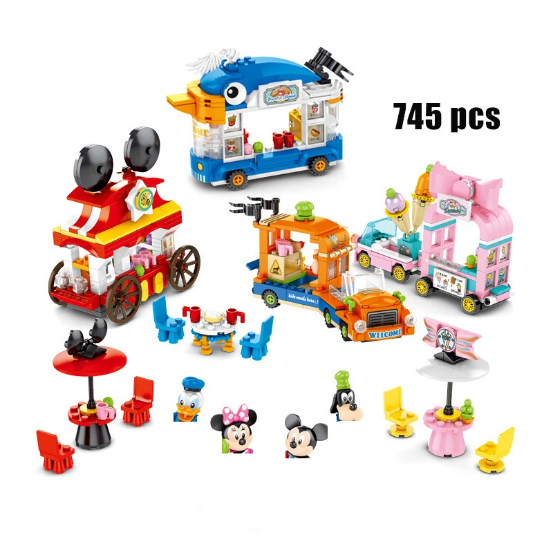 

2020 new Disney city Streetscape castle Mickey Minnie Duck plain trolley model blocks for childerns toy gift