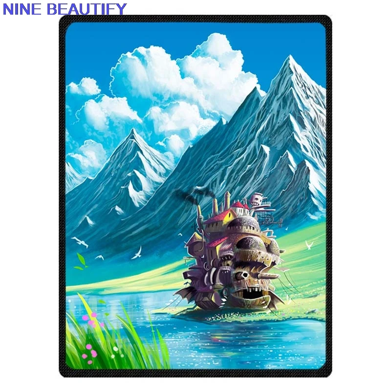 

Sofa Plaid Coral Fleece Soft Winter Warm Bed Blanket Howls Moving Castle Printed Plane Travel Throw Blankets Free Shipping