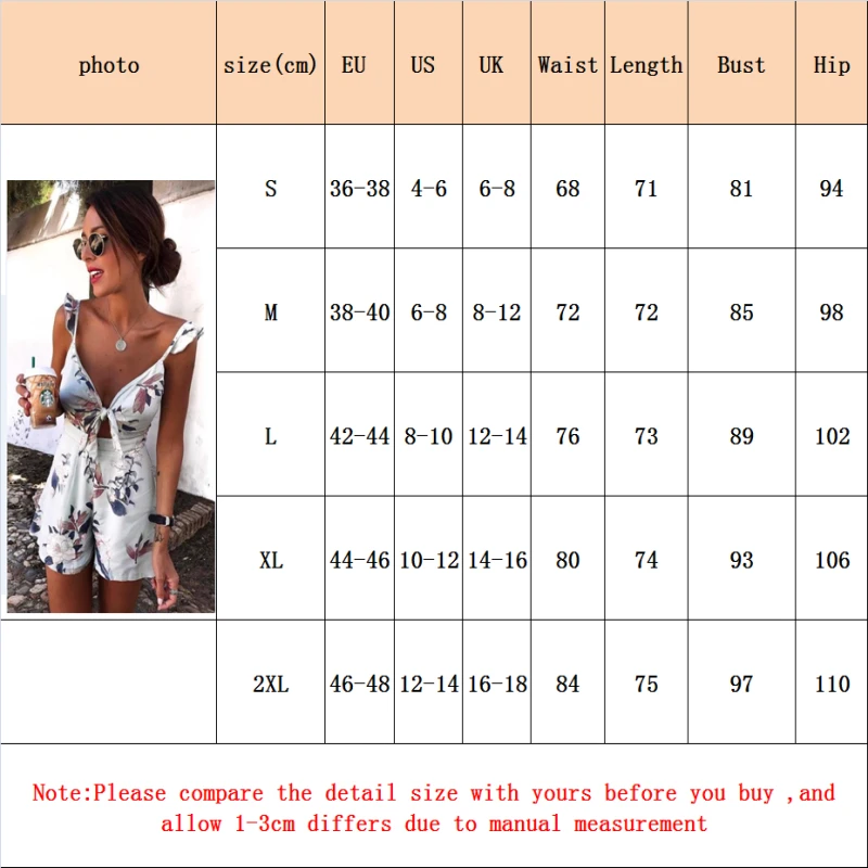 

Fashion Women Playsuit Floral Print Holiday Mini Bodysuit Sexy Ladies Sleeveless V-Neck Jumpsuit Casual Summer Beachwear