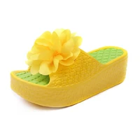 chunky woman slippers yellow flower sandals wedges light weight beach shoes waterproof comfortable girl flip flops