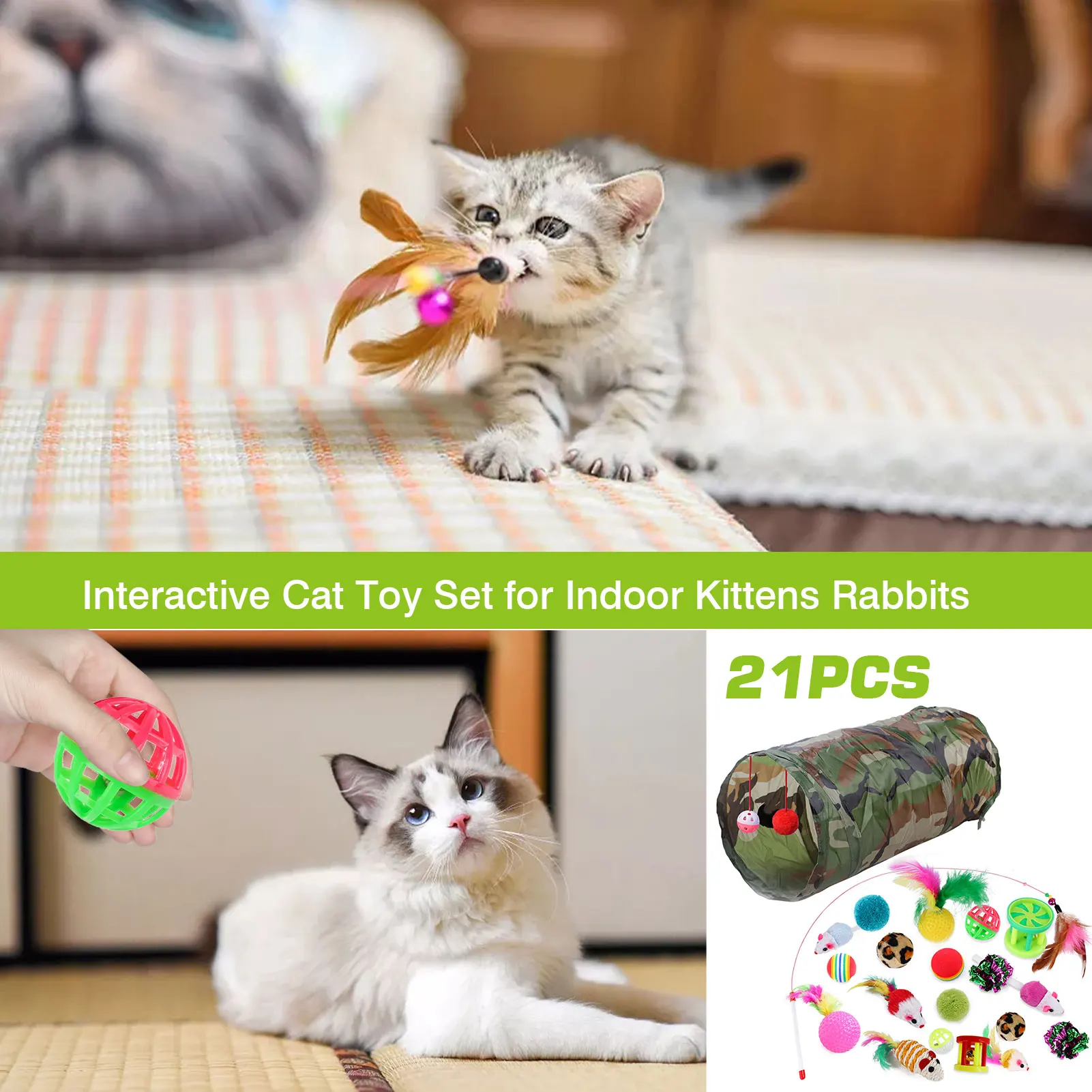 

21Pcs/Set Cat Toy Cat Teasing Stick Bell Toy Rainbow Ball Light Foam Ball Throwing Funny Interactive Plush Toy Supplies