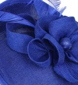 royal blue Модные свадебные женские шляпы-головные повязки чародей элегантные дамы церковный коктейль fedora шапка с цветком вечерние головной убор Feather chapeau - Цвет: royal blue