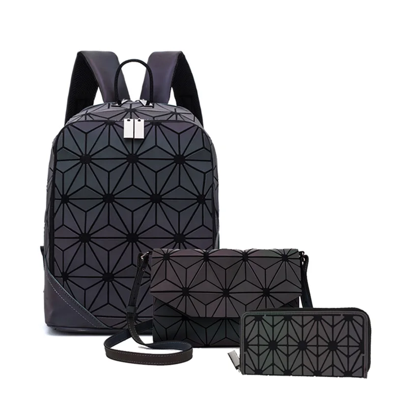 Backpack B 3 pcs C Женский рюкзак светящийся геометрический клетчатый мужской рюкзак для девочек-подростков рюкзак сумка голографический рюкзак школьный рюкзак Mochila sac a do - Цвет: Backpack B 3 pcs C