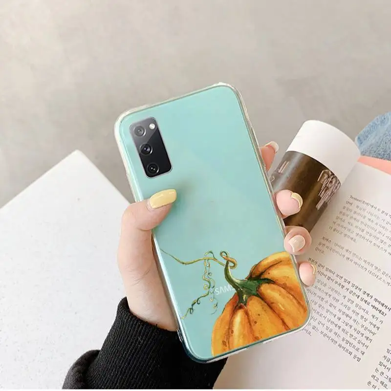 

Autumn happy pumpkins Phone Case Transparent For Samsung S 10 9 20 11 7 8 21 6 P Edge PLUS ULTRA 4G 5G soft TPU Mobile bags