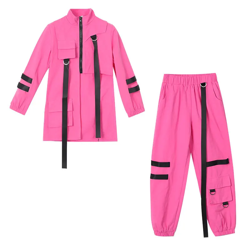

Modern Street Dance Stage Performance Costumes Girls Catwalk Show Clothes Hip Hop Rose Red Suit Kids Jazz Dance Clothing