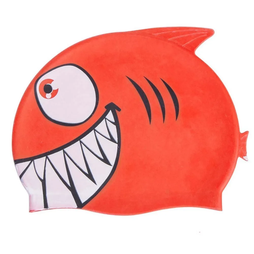 

Kid Children's Elastic Silicone Fish Shaped Swimming Cap Cartoon Shark Shaped Waterproof Swimming Hat (Shark, Red)