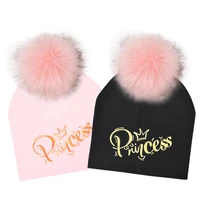 newborn fashion golden letter princess crown cotton baby pompom hat for girls boys infant kid winter cap child bonnet