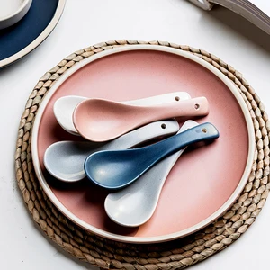 Nordic Matte Soup Spoons Ceramic Dinner Rice Spoon Four Colors ceramic spoon  spoon set  soup spoon