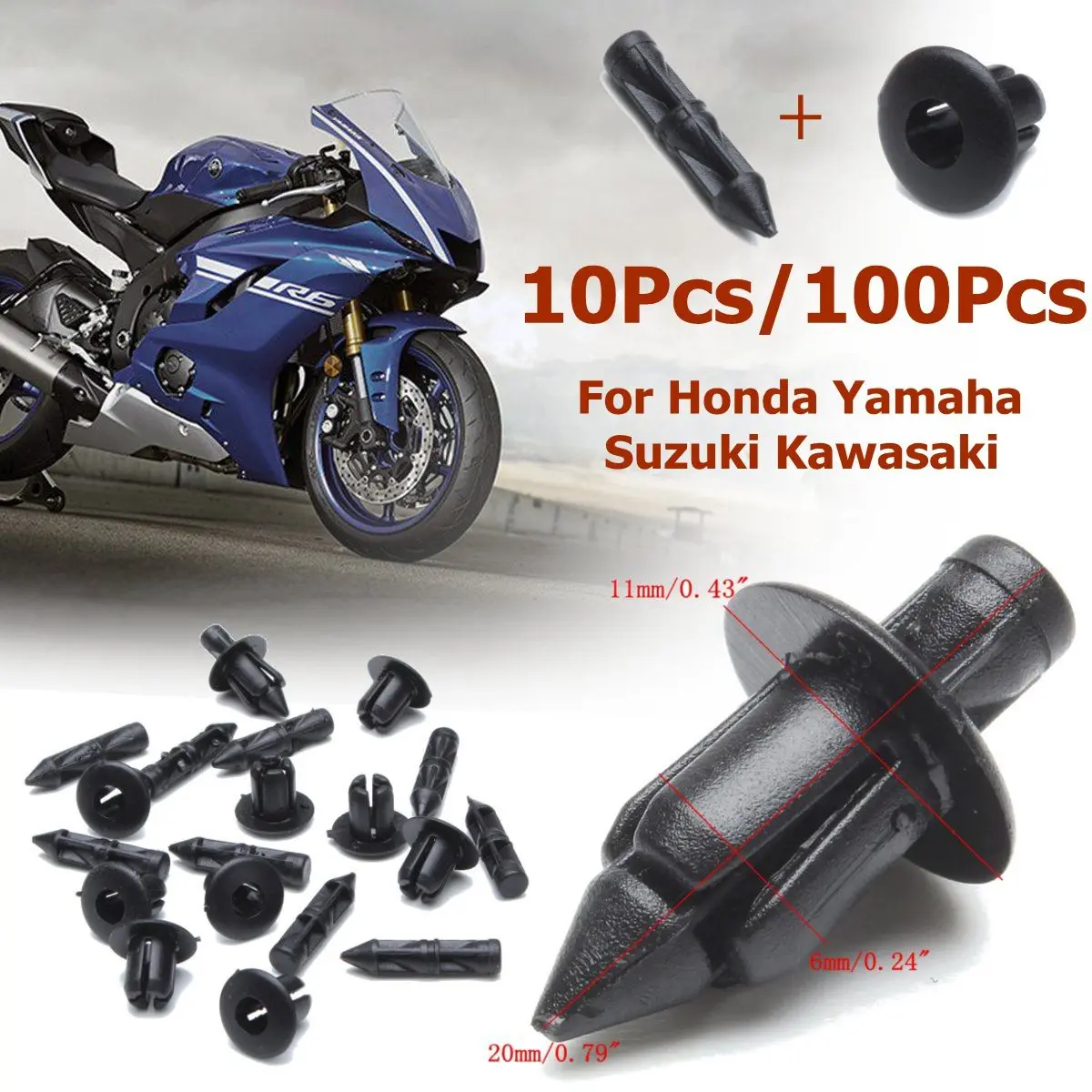 10/100 шт. 6 мм Пластиковые заклепки обтекатель панель крепежные зажимы для Honda Yamaha