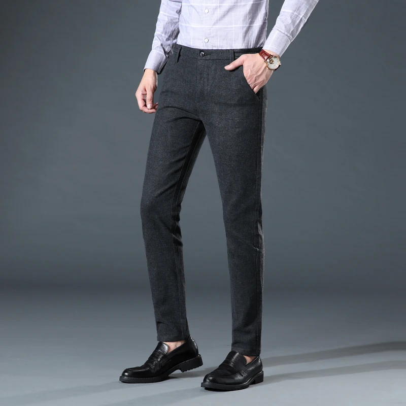 Осень и зима новые мужские плотные повседневные брюки бизнес мода Slim Fit Брюки брендовые черные темно-серые