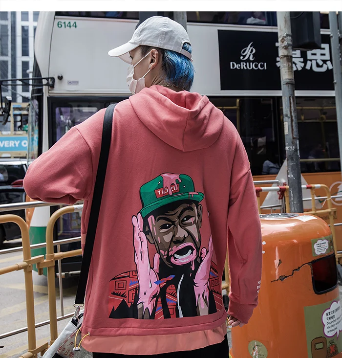 Aelfric Eden/розовые мужские толстовки с принтом для мальчиков Осень Harajuku Уличная Повседневная хлопковая пуловер модный хип-хоп толстовка с капюшоном