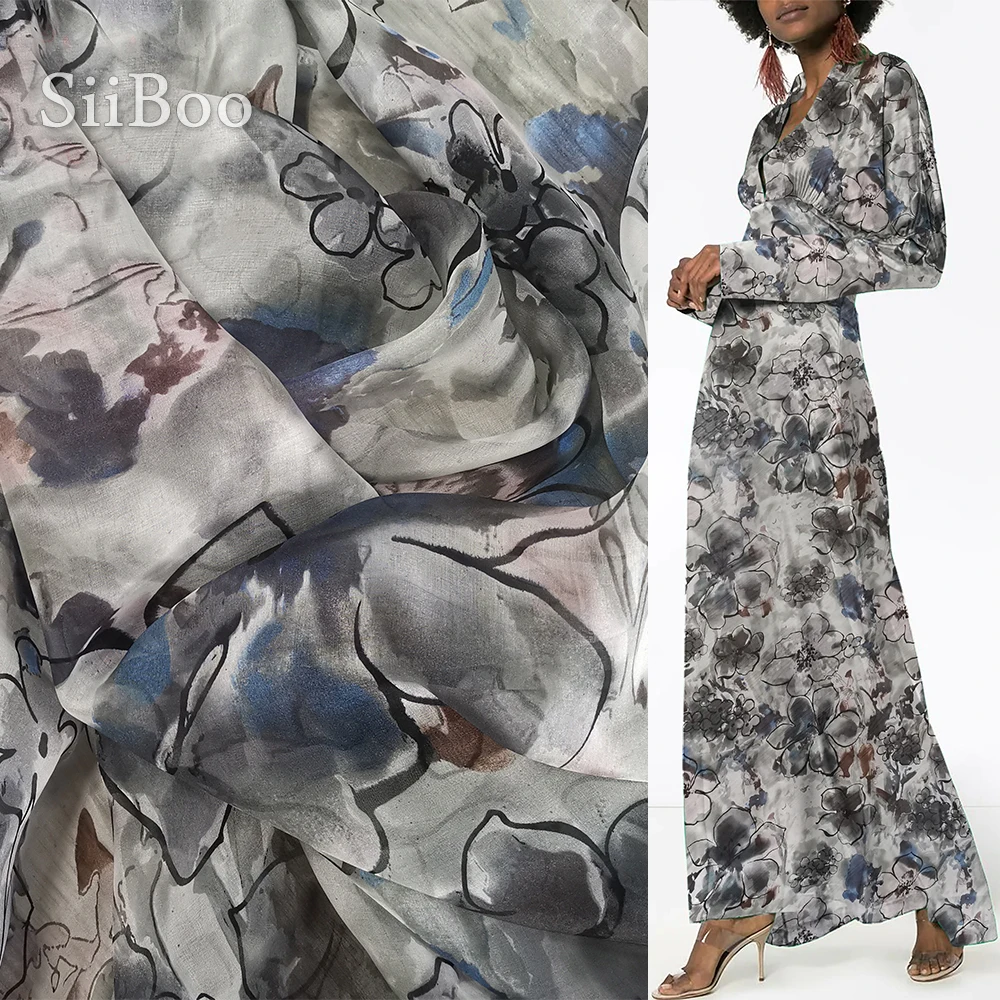 Роскошный цветочный принт 100% шелковая шифоновая ткань для платья чистый