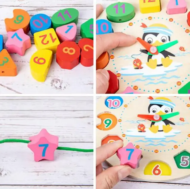 

Preschool Baby Montessori Toys Early Education Teaching Aids Math Toys Digital Clock Wooden Toys Geometric Shape Matching