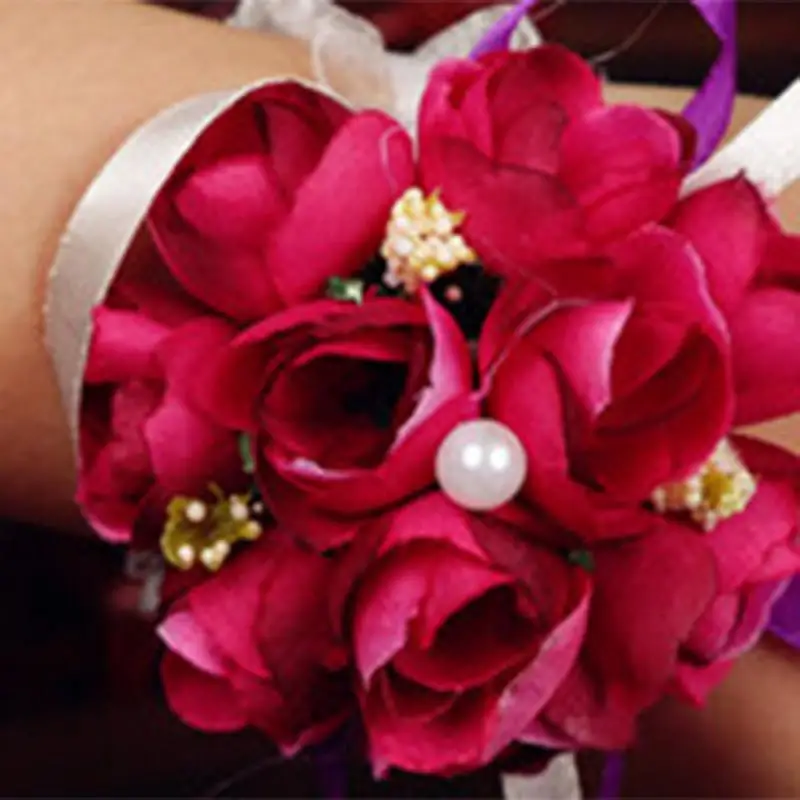 

Wrist Corsage Bracelet Groom Bride Artificial Bridesmaid Sisters Fake Hand Flowers for Wedding Dancing Party Decor Bridal Prom