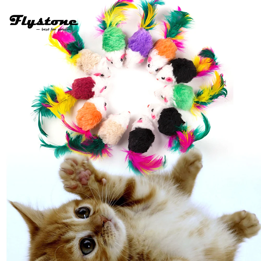 1 шт. красочные перья кошка собака игрушки искусственная мышь со звуком