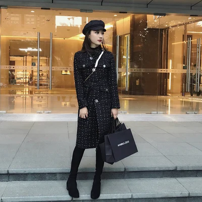 Модное шерстяное пальто для женщин женские Повседневное длинные твидовое новая