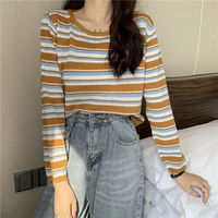 long sleeve striped knitted sweater 2021 autumn winter pullover women sweater loose sweaters o neck tops korean jumper female