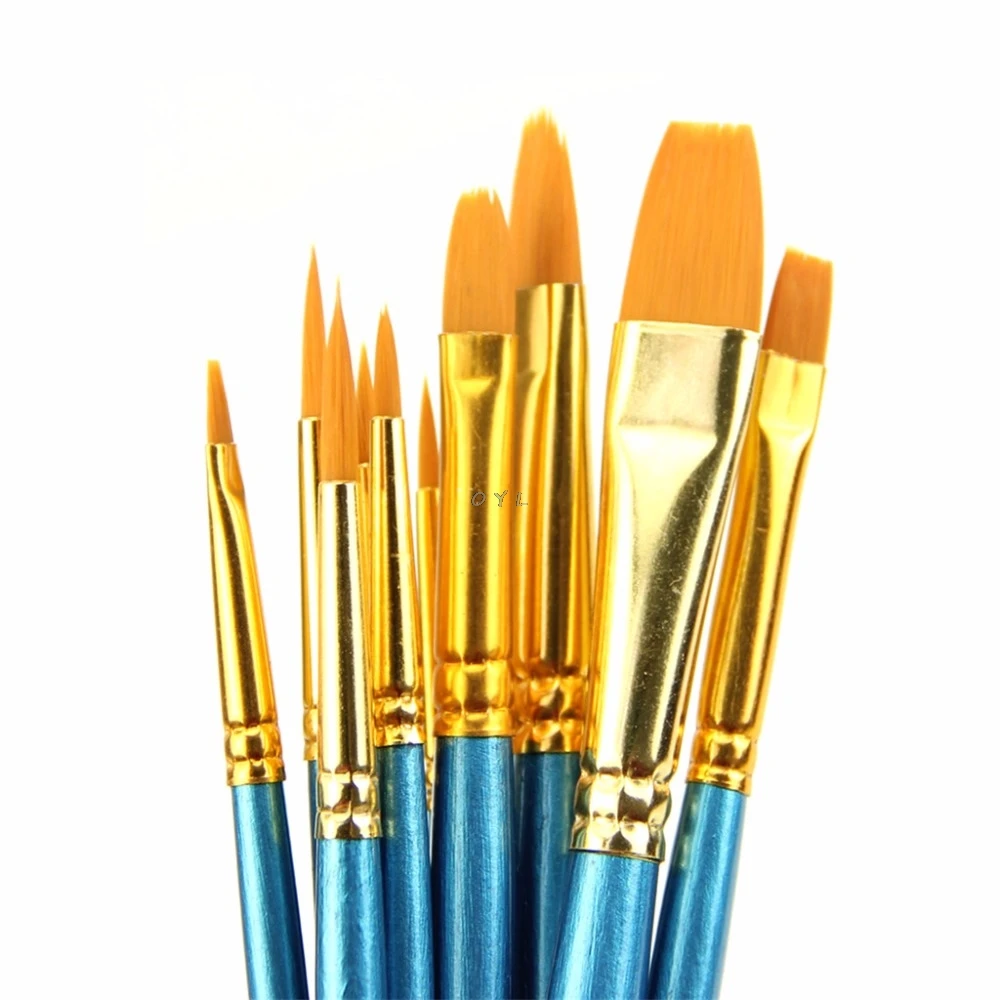 

10Pcs Artists Paint Brush Set Acrylic Watercolor Round Pointed Tip Nylon Hair
