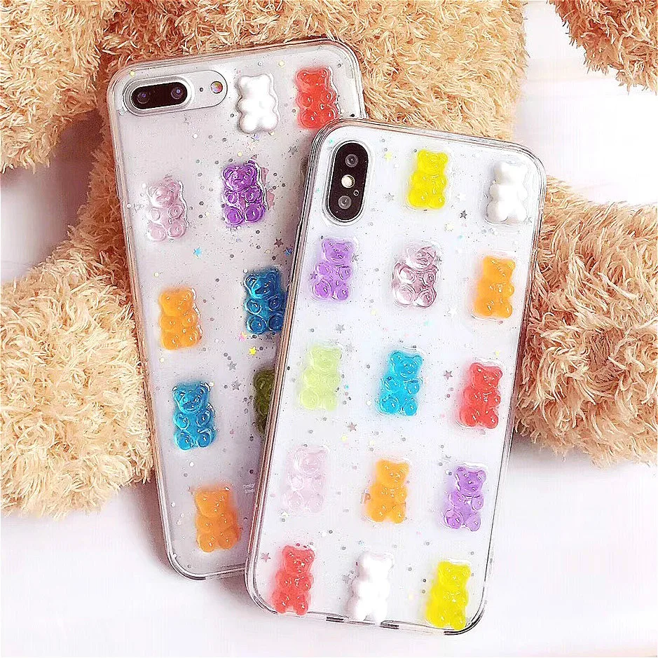 Милый 3D чехол для телефона с мишкой ярких цветов iPhone 11 Pro X 8 plus XR XS Max мягкие чехлы