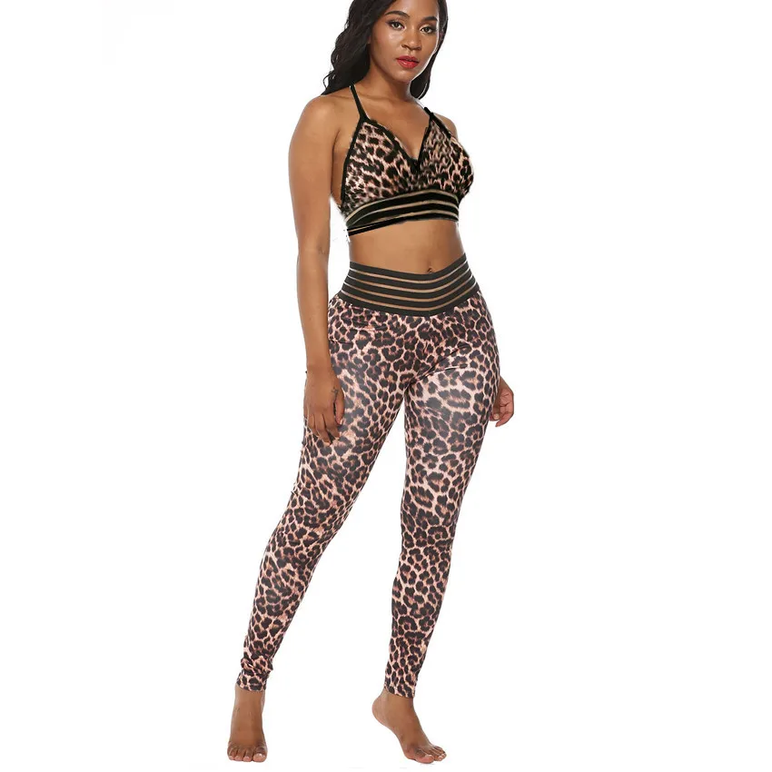 CB119 leop pant set Сетчатый комплект для йоги с карманами, штаны для фитнеса, Ropa Deportiva Mujer, спортивная одежда для спортзала, женский спортивный бюстгальтер, комплект для бега, шорты, спортивный костюм - Цвет: CB119 leop pant set