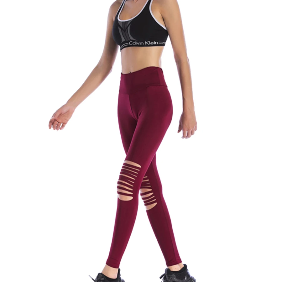 Женские эластичные спортивные брюки с дырками штаны для йоги леггинсы колготки