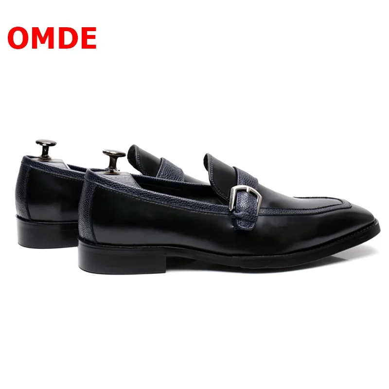 OMDE Italy Style Monk Strap Loafers Luxury Black Genuine Leather Handmade Slip On Men Dress Shoes Breathable Casual | Обувь