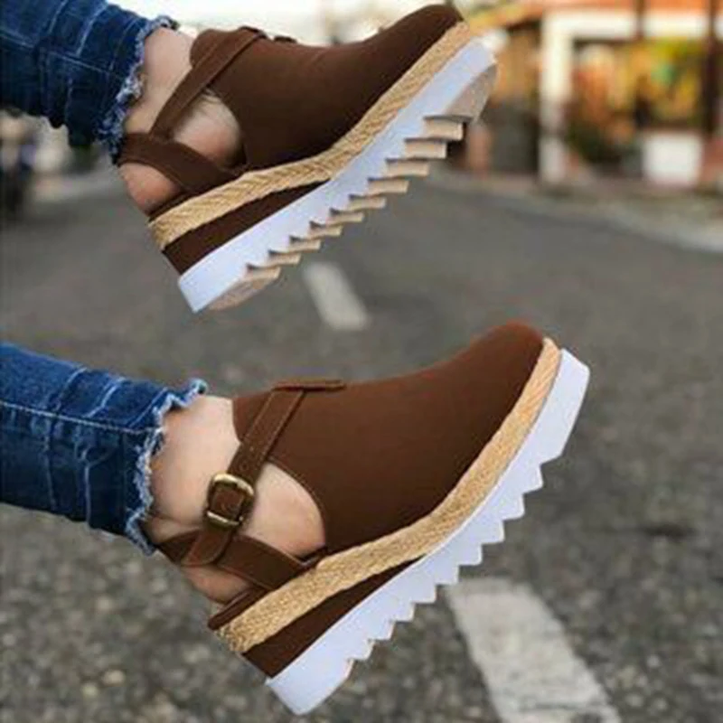 

2021 Summer Retro Wedge Sandals Ladies Platform Flat Shoes Wedge Sandals